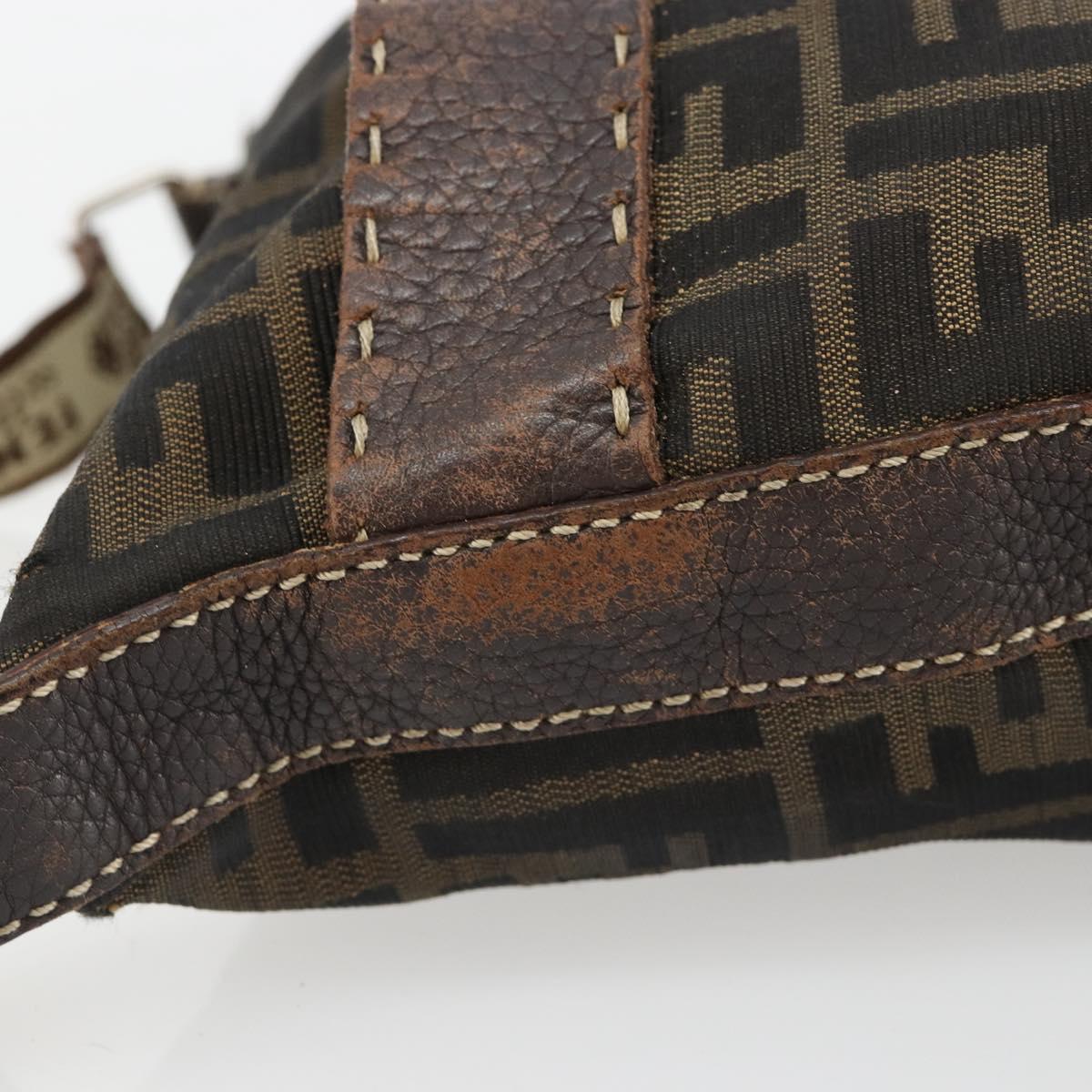 FENDI Zucca Canvas Shoulder Bag Black Brown Auth 185685