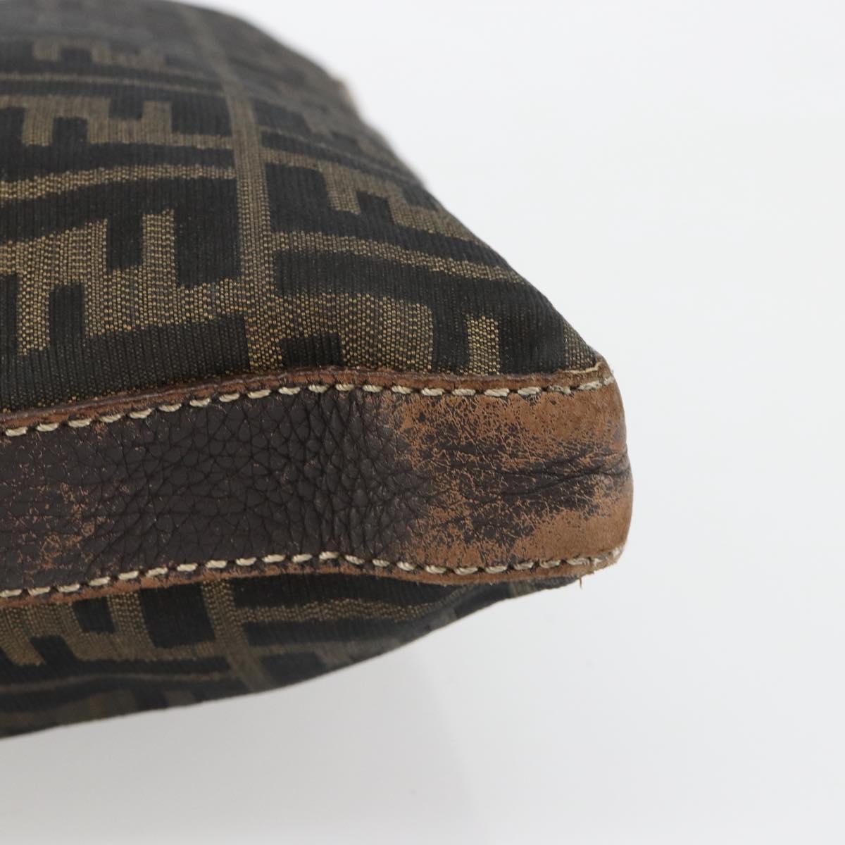 FENDI Zucca Canvas Shoulder Bag Black Brown Auth 185685