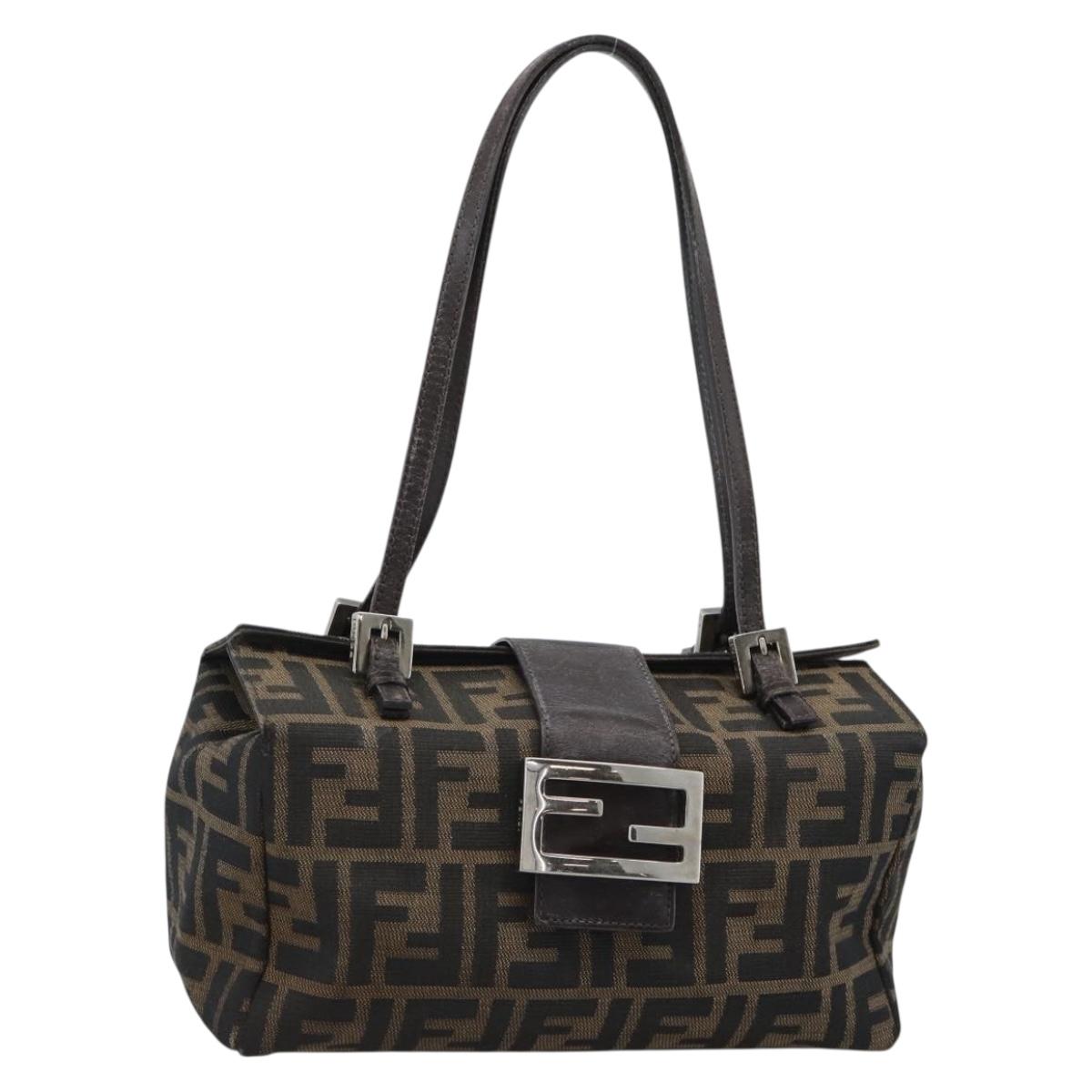 FENDI Zucca Canvas Shoulder Bag Black Brown Auth 185690