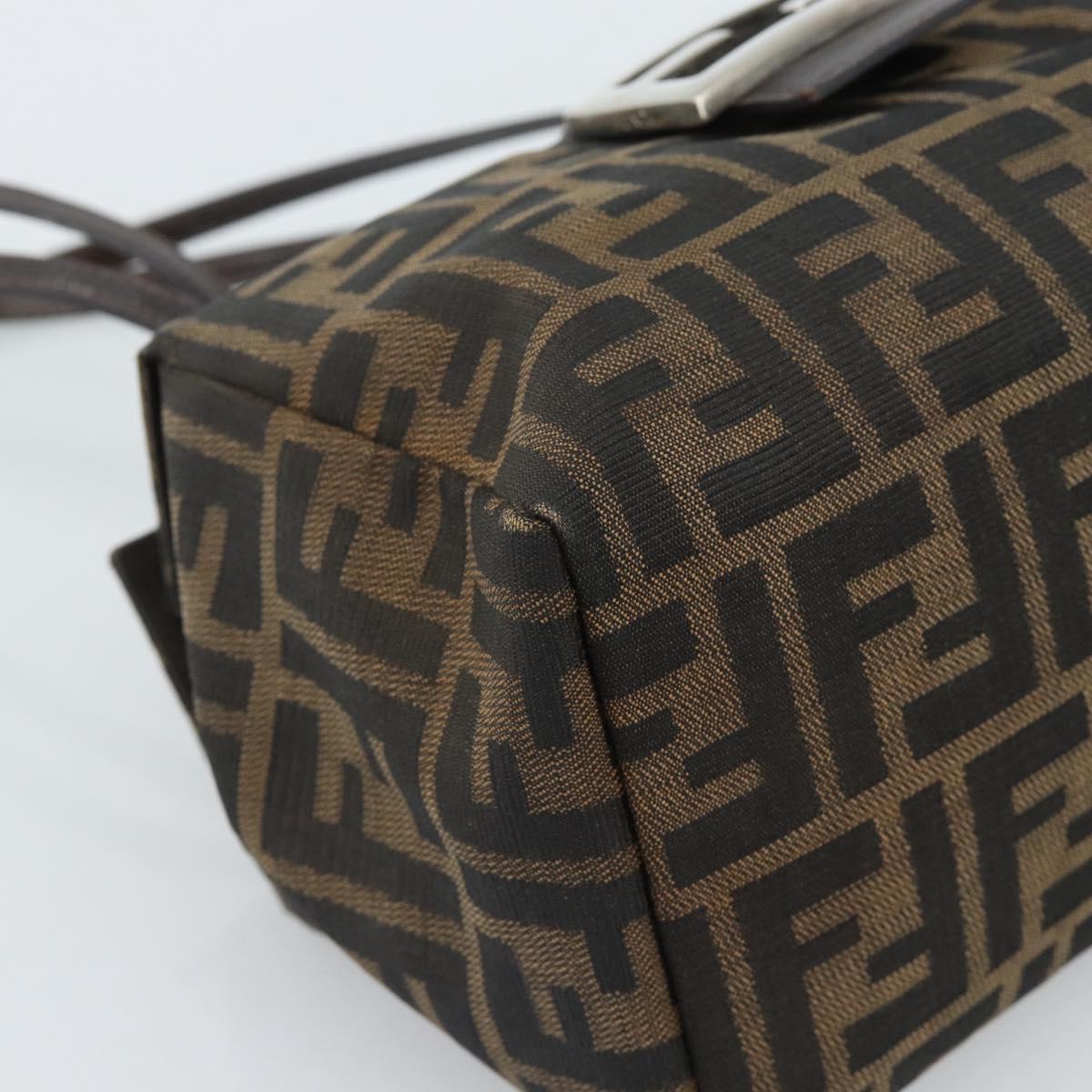FENDI Zucca Canvas Shoulder Bag Black Brown Auth 185690