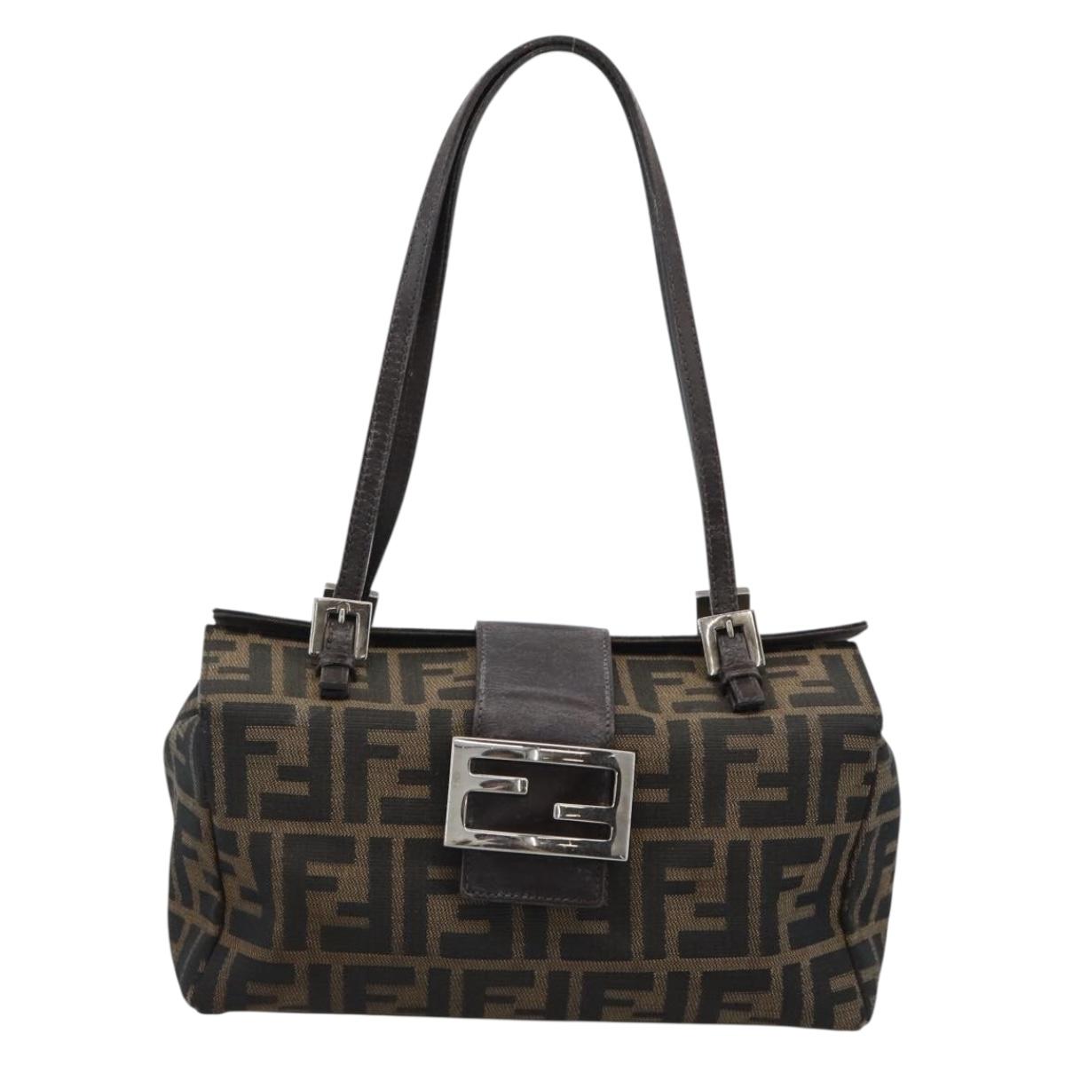 FENDI Zucca Canvas Shoulder Bag Black Brown Auth 185690