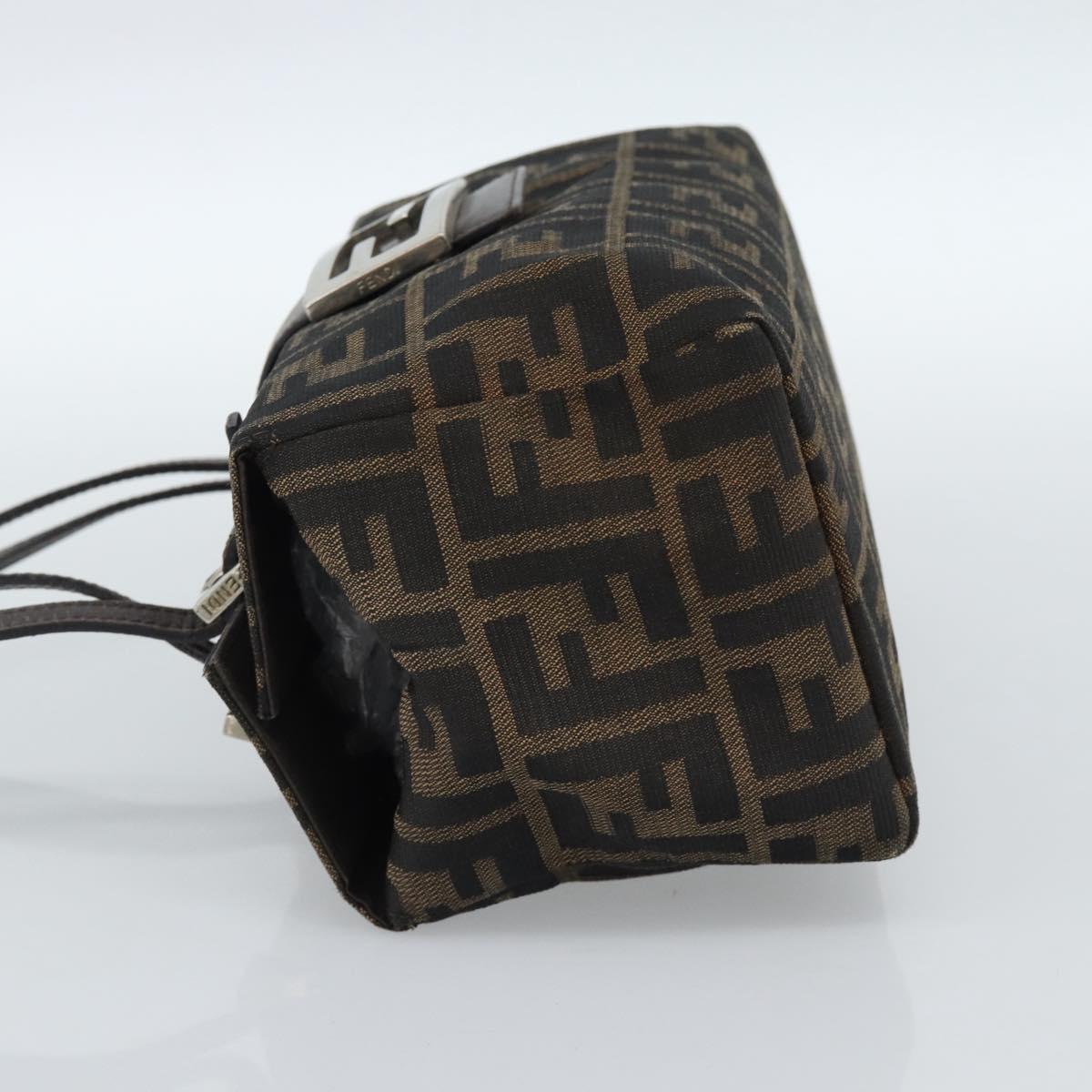 FENDI Zucca Canvas Shoulder Bag Black Brown Auth 185690