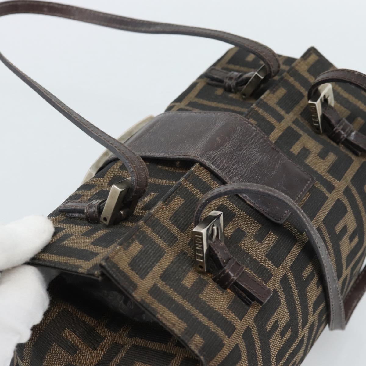 FENDI Zucca Canvas Shoulder Bag Black Brown Auth 185690