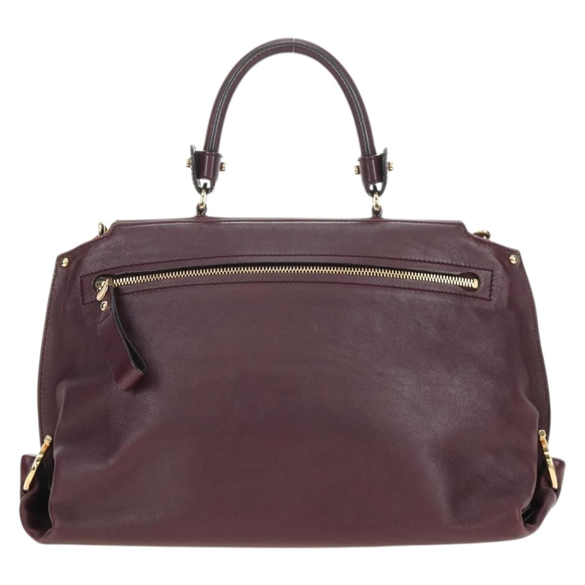Salvatore Ferragamo Gancini Hand Bag Leather 2way Purple Gold Auth 185691A