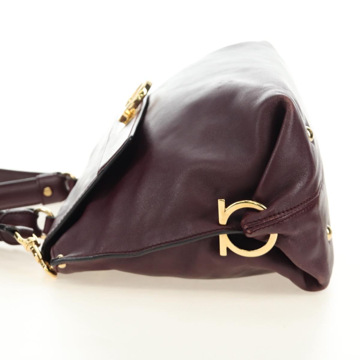 Salvatore Ferragamo Gancini Hand Bag Leather 2way Purple Gold Auth 185691A