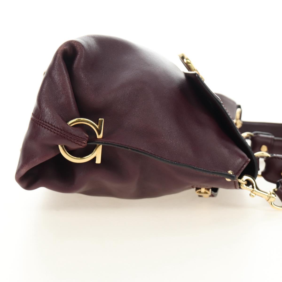 Salvatore Ferragamo Gancini Hand Bag Leather 2way Purple Gold Auth 185691A