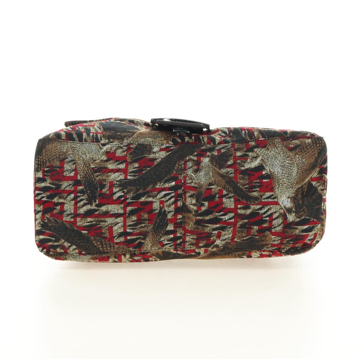 FENDI Zucca Canvas Mamma Baguette Shoulder Bag Red Silver Auth 185692V