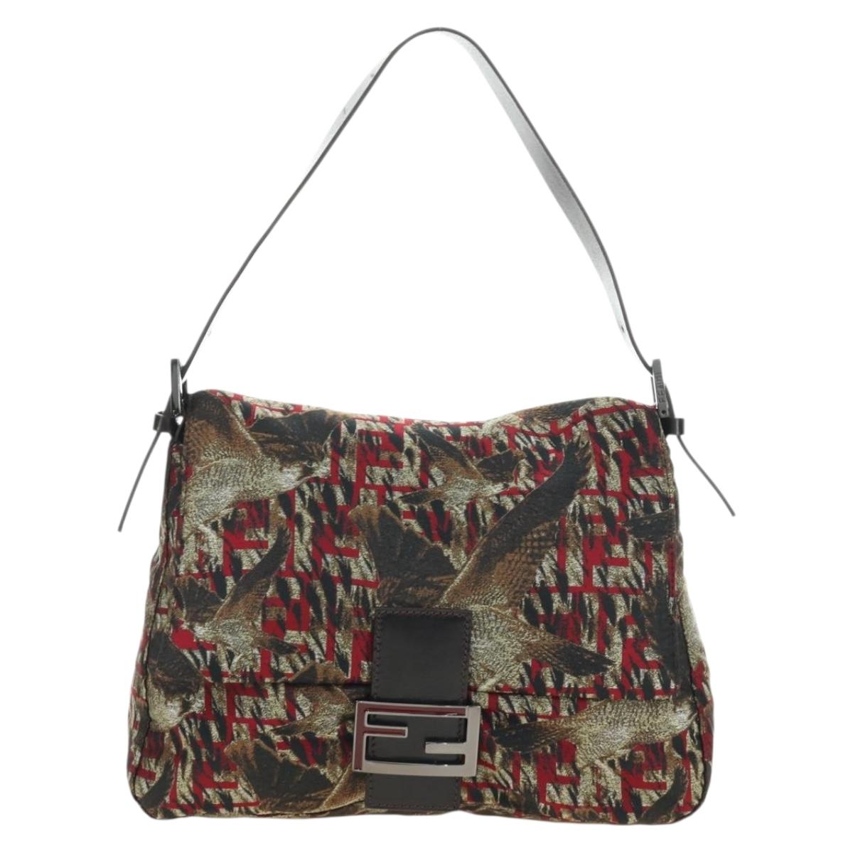 FENDI Zucca Canvas Mamma Baguette Shoulder Bag Red Silver Auth 185692V