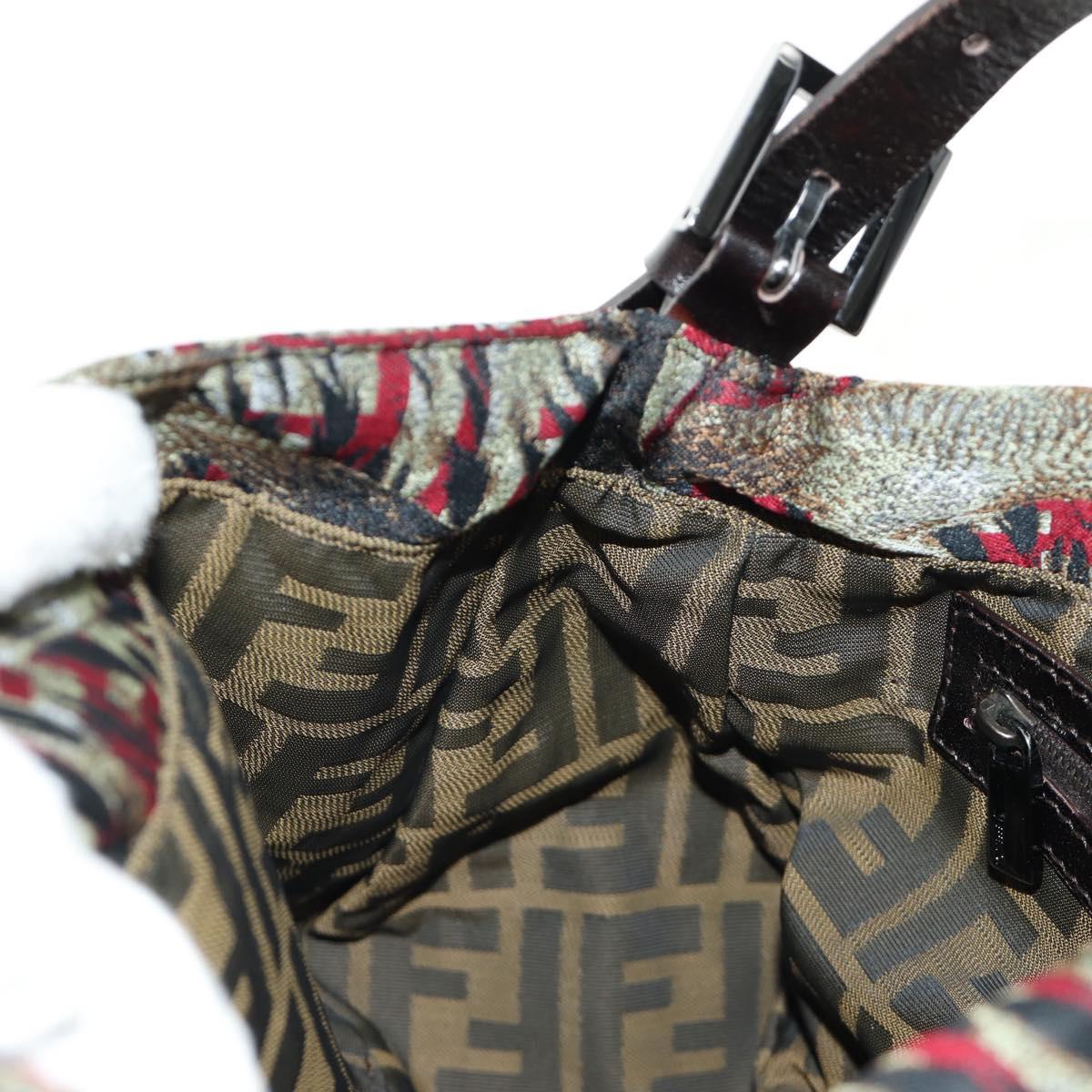 FENDI Zucca Canvas Mamma Baguette Shoulder Bag Red Silver Auth 185692V