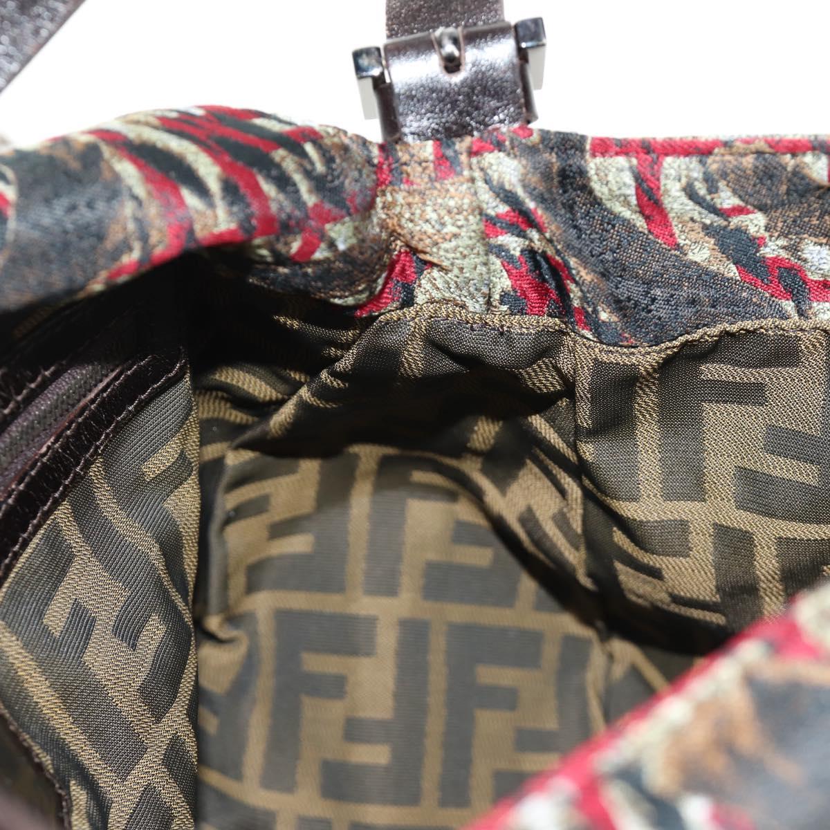 FENDI Zucca Canvas Mamma Baguette Shoulder Bag Red Silver Auth 185692V