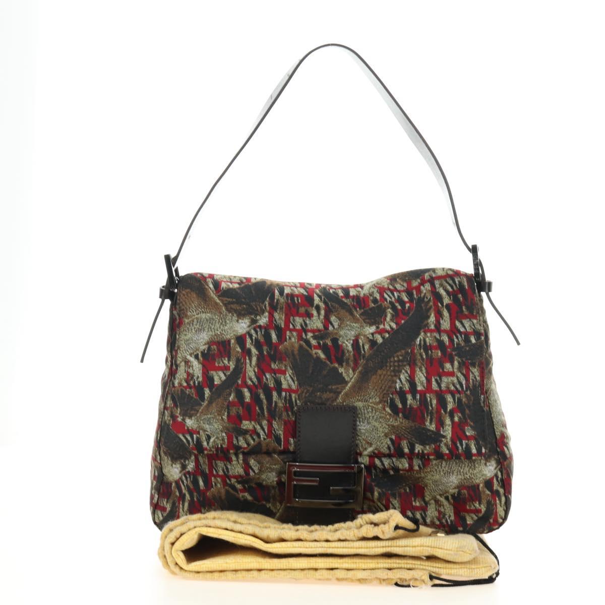 FENDI Zucca Canvas Mamma Baguette Shoulder Bag Red Silver Auth 185692V