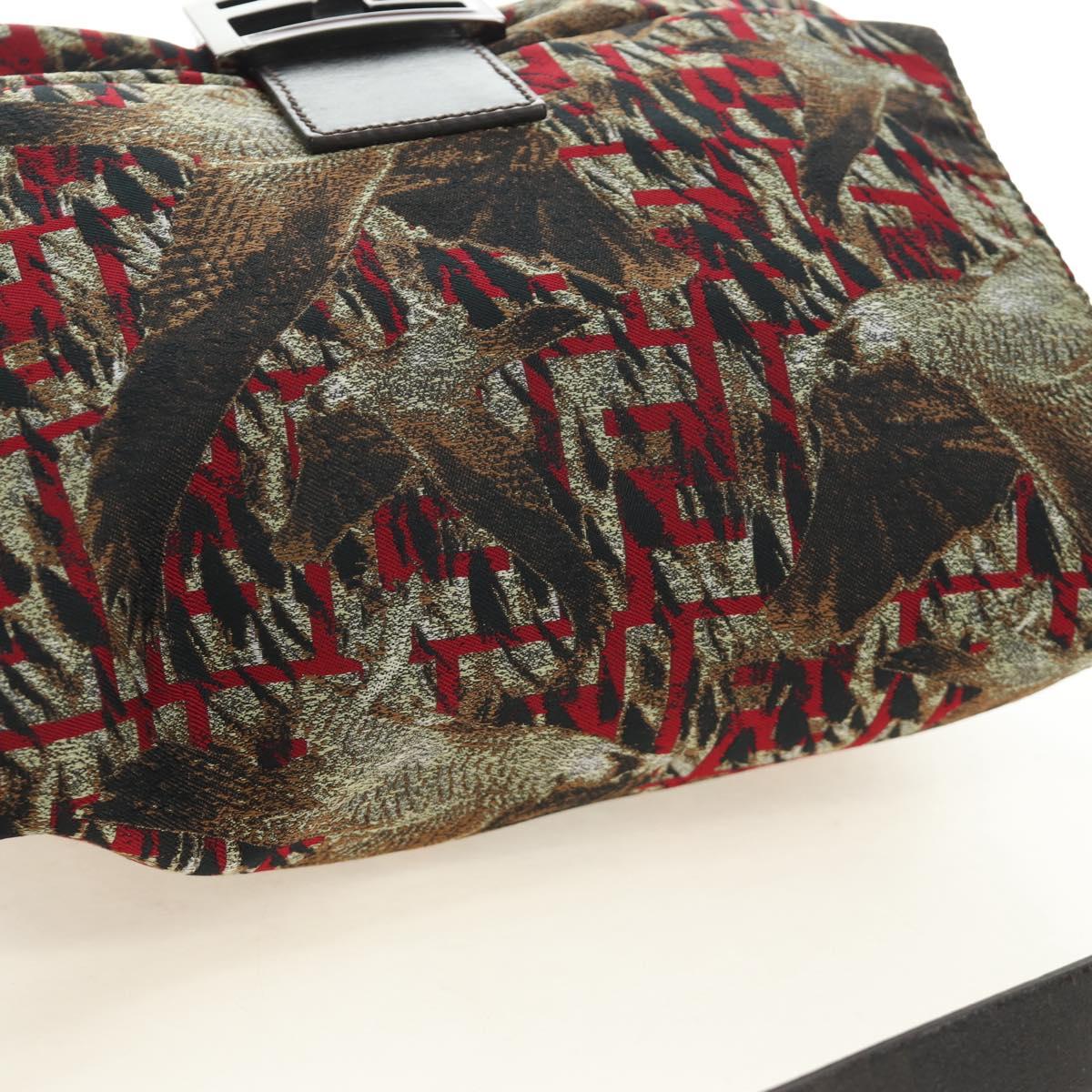 FENDI Zucca Canvas Mamma Baguette Shoulder Bag Red Silver Auth 185692V