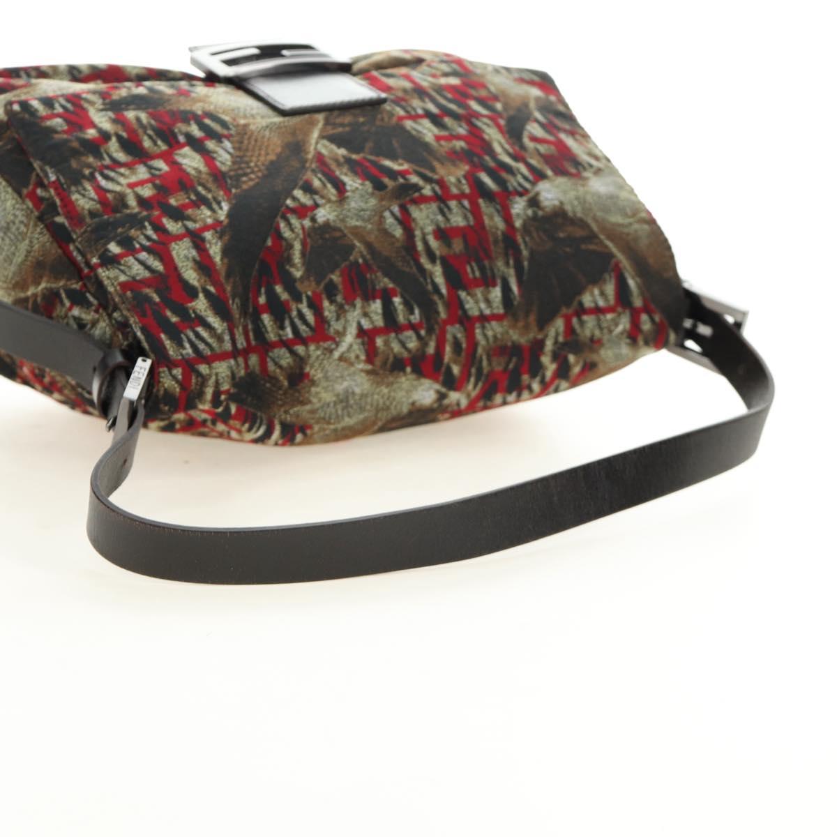 FENDI Zucca Canvas Mamma Baguette Shoulder Bag Red Silver Auth 185692V