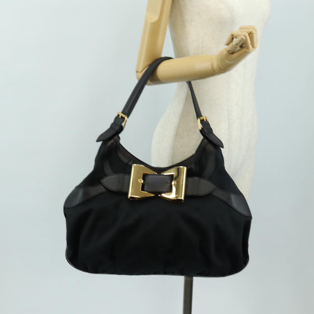 GUCCI GG Canvas Shoulder Bag Black Gold 189884 Auth 185693V