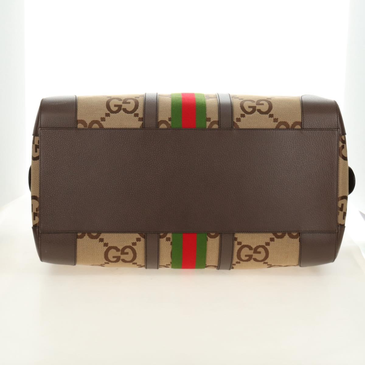 GUCCI Jumbo GG Web Sherry Line Boston Bag 2way Beige Gold 696039 Auth 185694SM