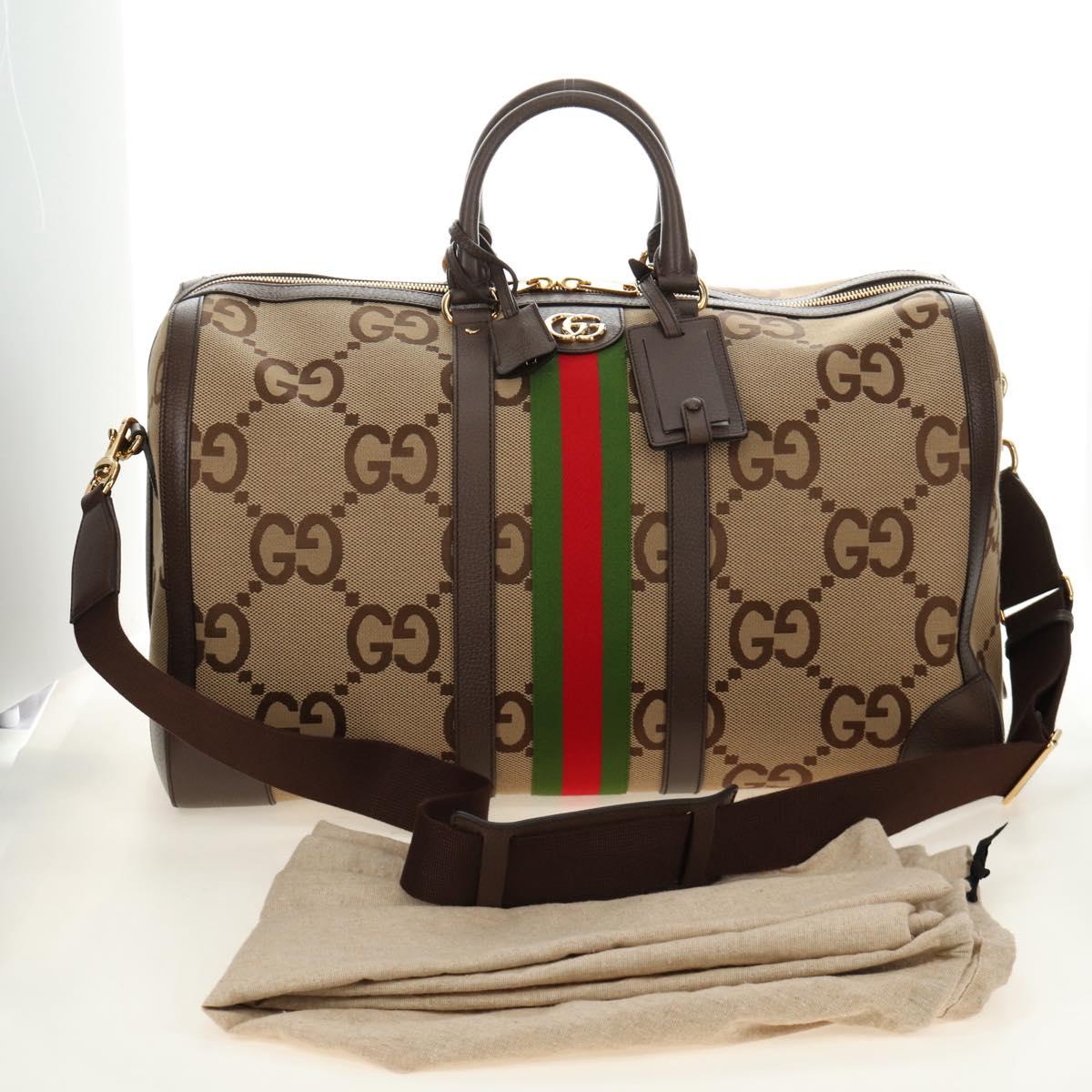 GUCCI Jumbo GG Web Sherry Line Boston Bag 2way Beige Gold 696039 Auth 185694SM