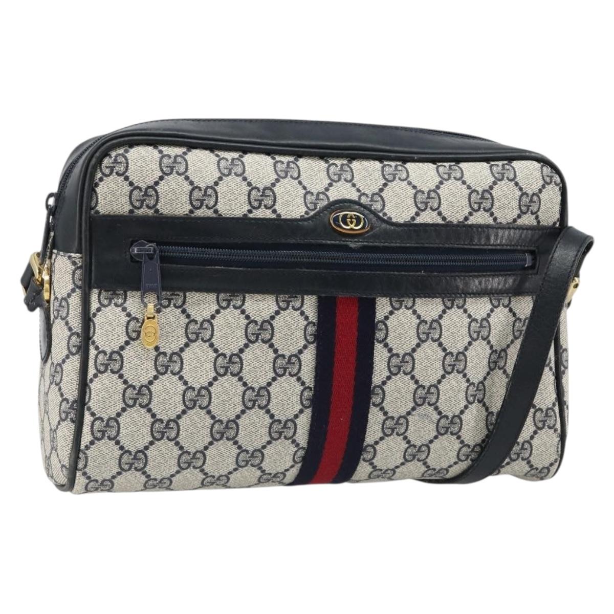 GUCCI GG Supreme Sherry Line Shoulder Bag PVC Navy Gold Auth 185719