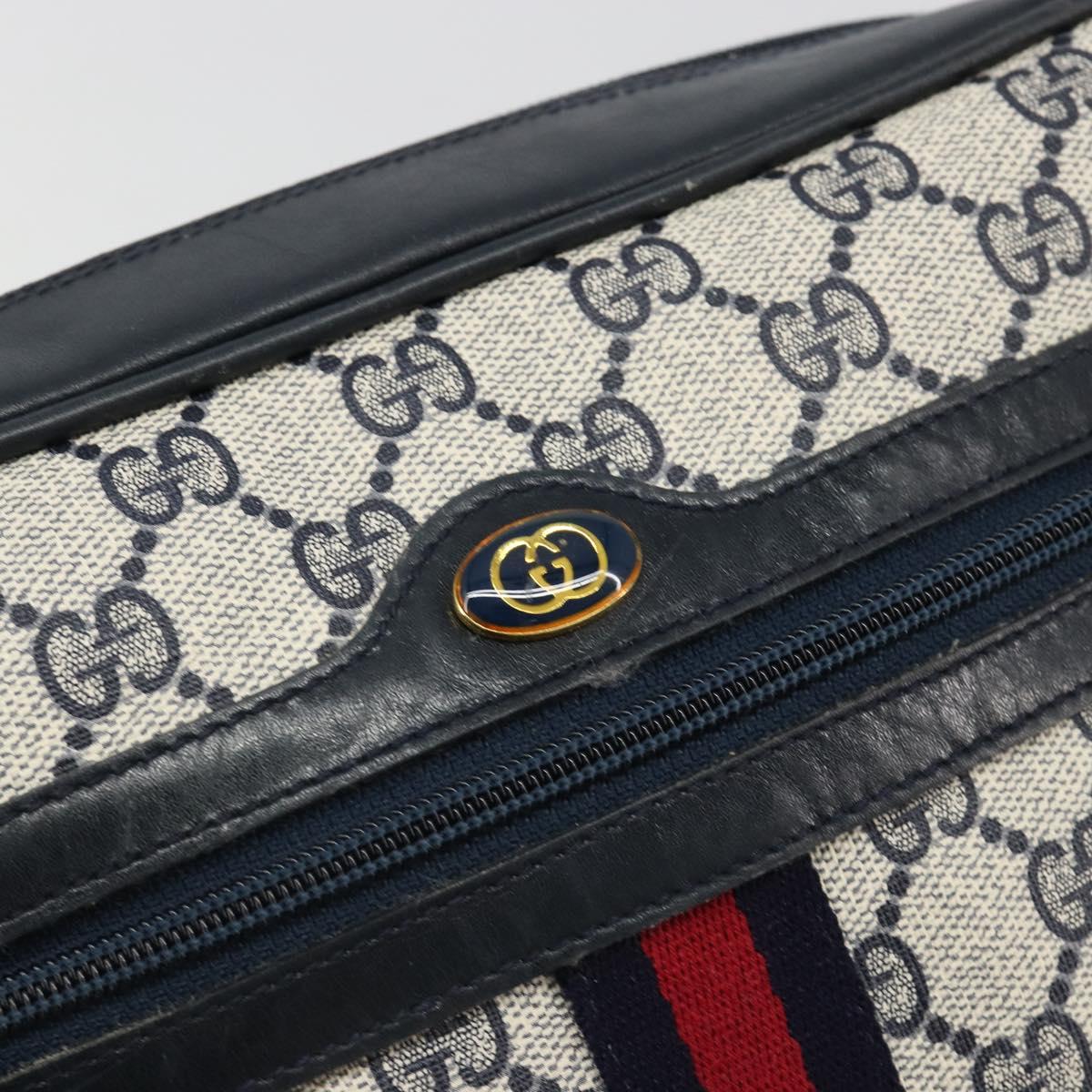 GUCCI GG Supreme Sherry Line Shoulder Bag PVC Navy Gold Auth 185719