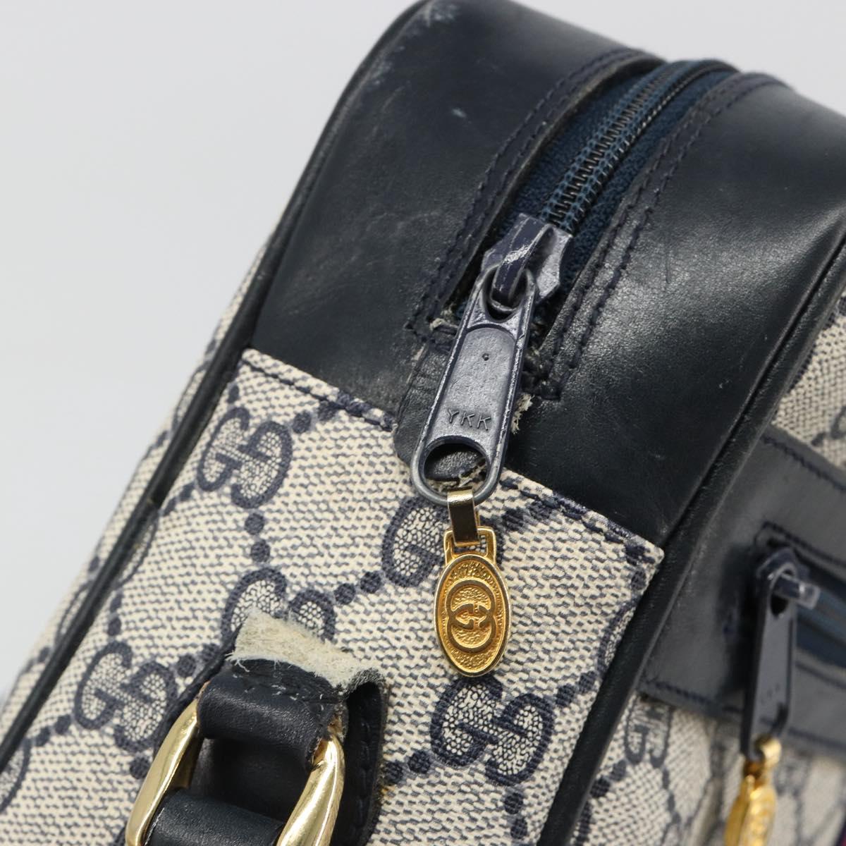 GUCCI GG Supreme Sherry Line Shoulder Bag PVC Navy Gold Auth 185719