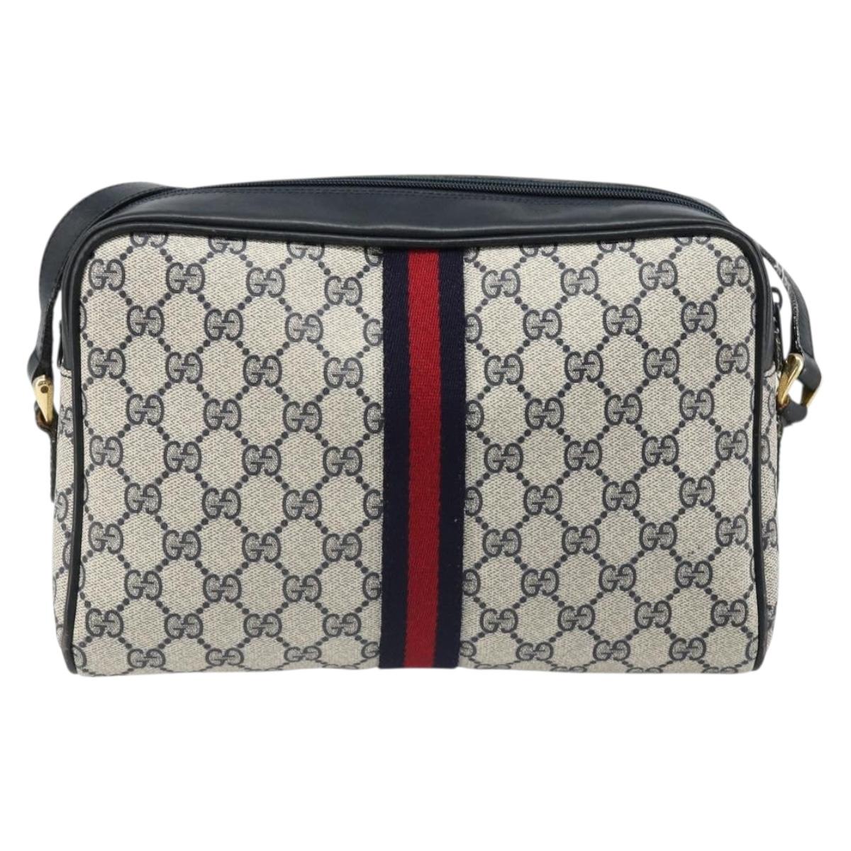 GUCCI GG Supreme Sherry Line Shoulder Bag PVC Navy Gold Auth 185719