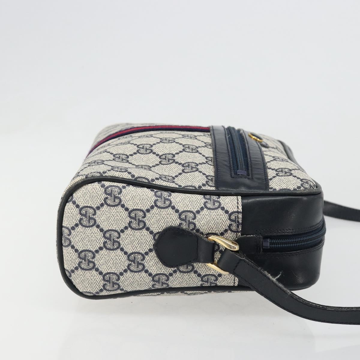 GUCCI GG Supreme Sherry Line Shoulder Bag PVC Navy Gold Auth 185719