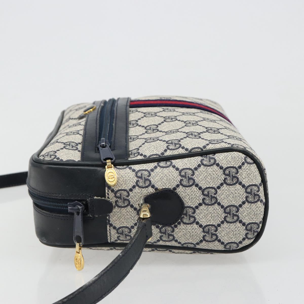 GUCCI GG Supreme Sherry Line Shoulder Bag PVC Navy Gold Auth 185719