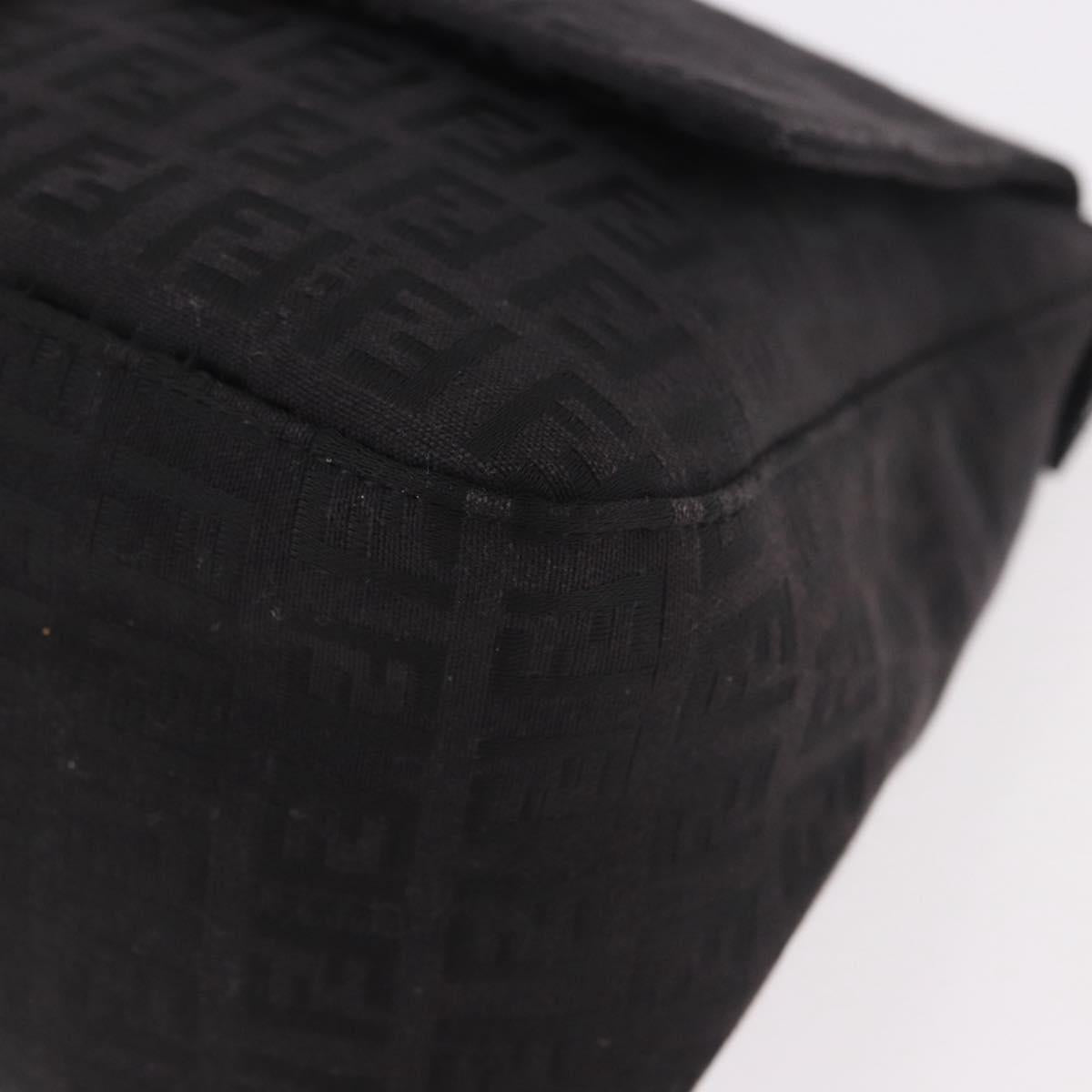 FENDI Zucchino Canvas Mamma Baguette Shoulder Bag Black Auth 185724SAV
