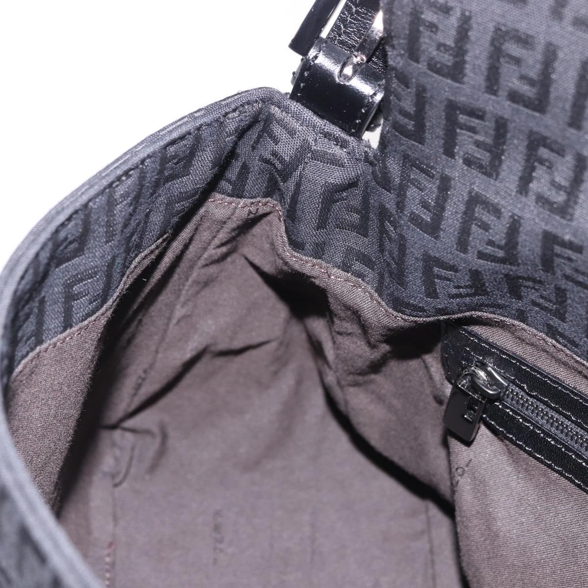 FENDI Zucchino Canvas Mamma Baguette Shoulder Bag Black Auth 185724SAV