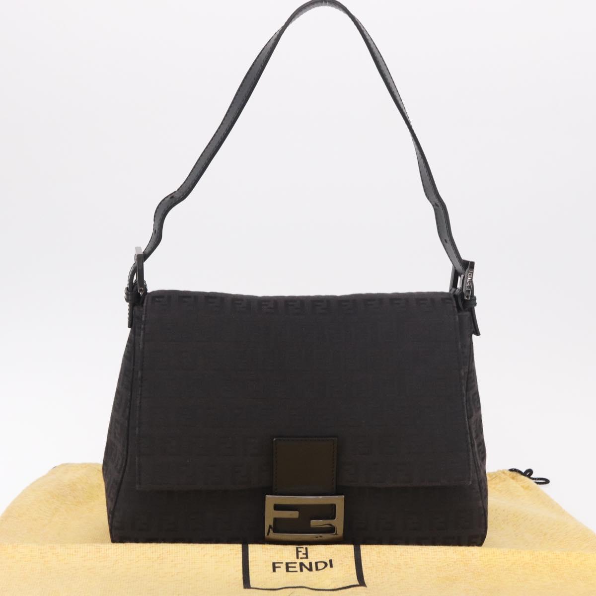 FENDI Zucchino Canvas Mamma Baguette Shoulder Bag Black Auth 185724SAV