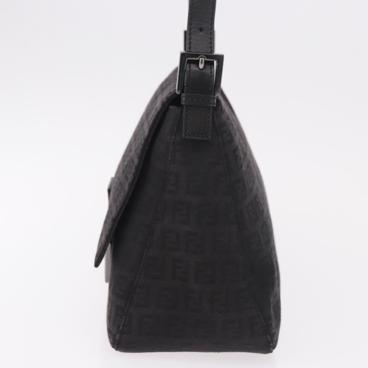 FENDI Zucchino Canvas Mamma Baguette Shoulder Bag Black Auth 185724SAV