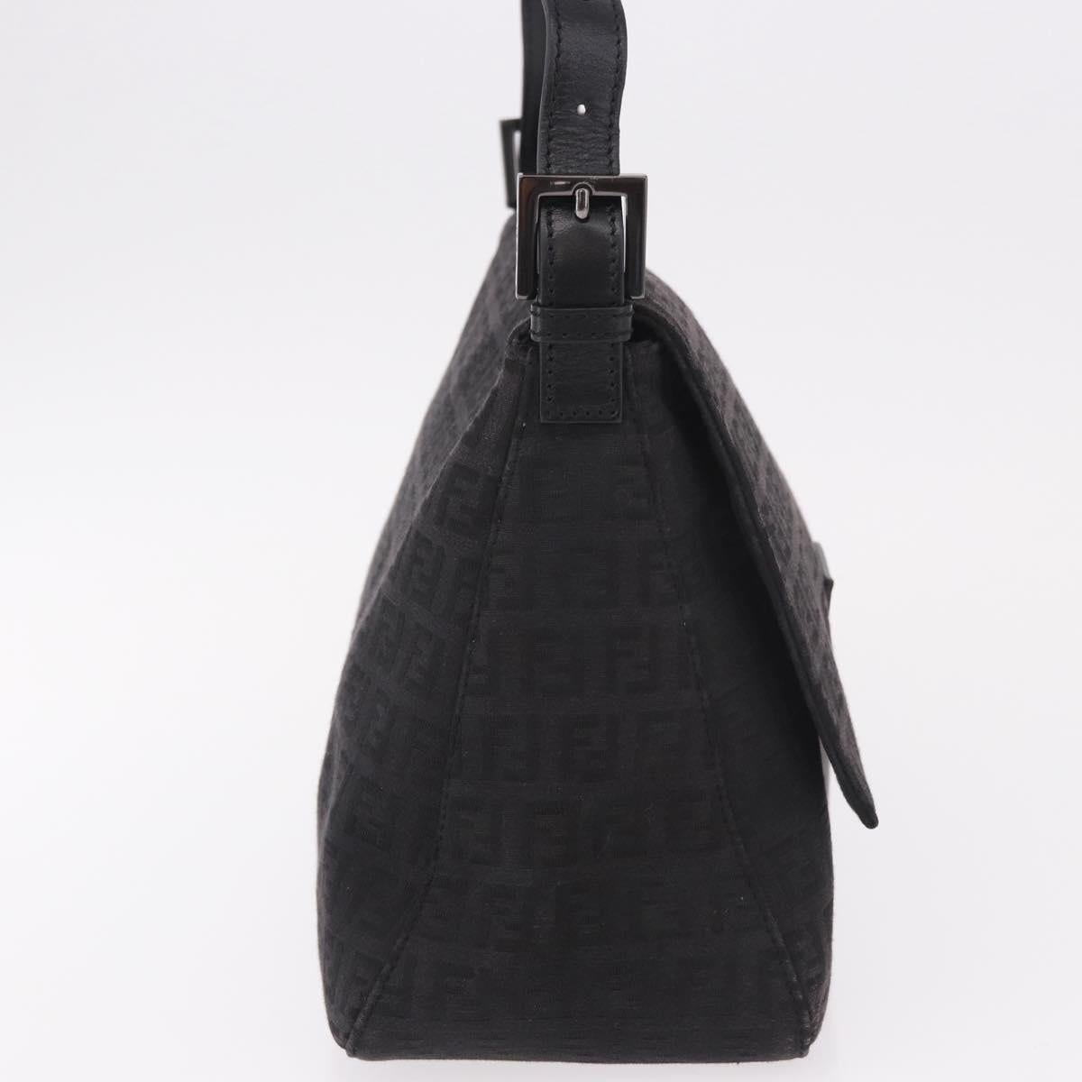 FENDI Zucchino Canvas Mamma Baguette Shoulder Bag Black Auth 185724SAV