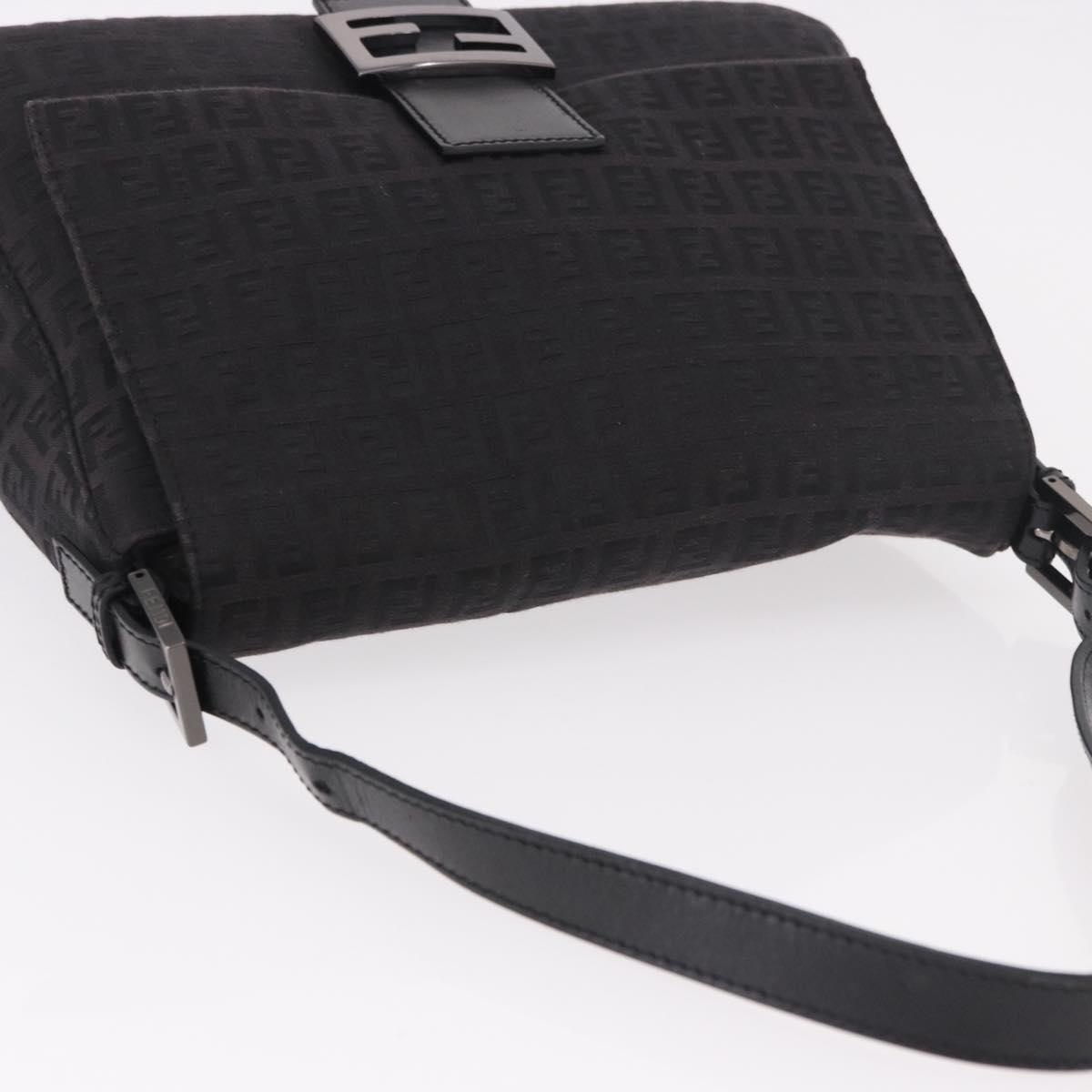 FENDI Zucchino Canvas Mamma Baguette Shoulder Bag Black Auth 185724SAV