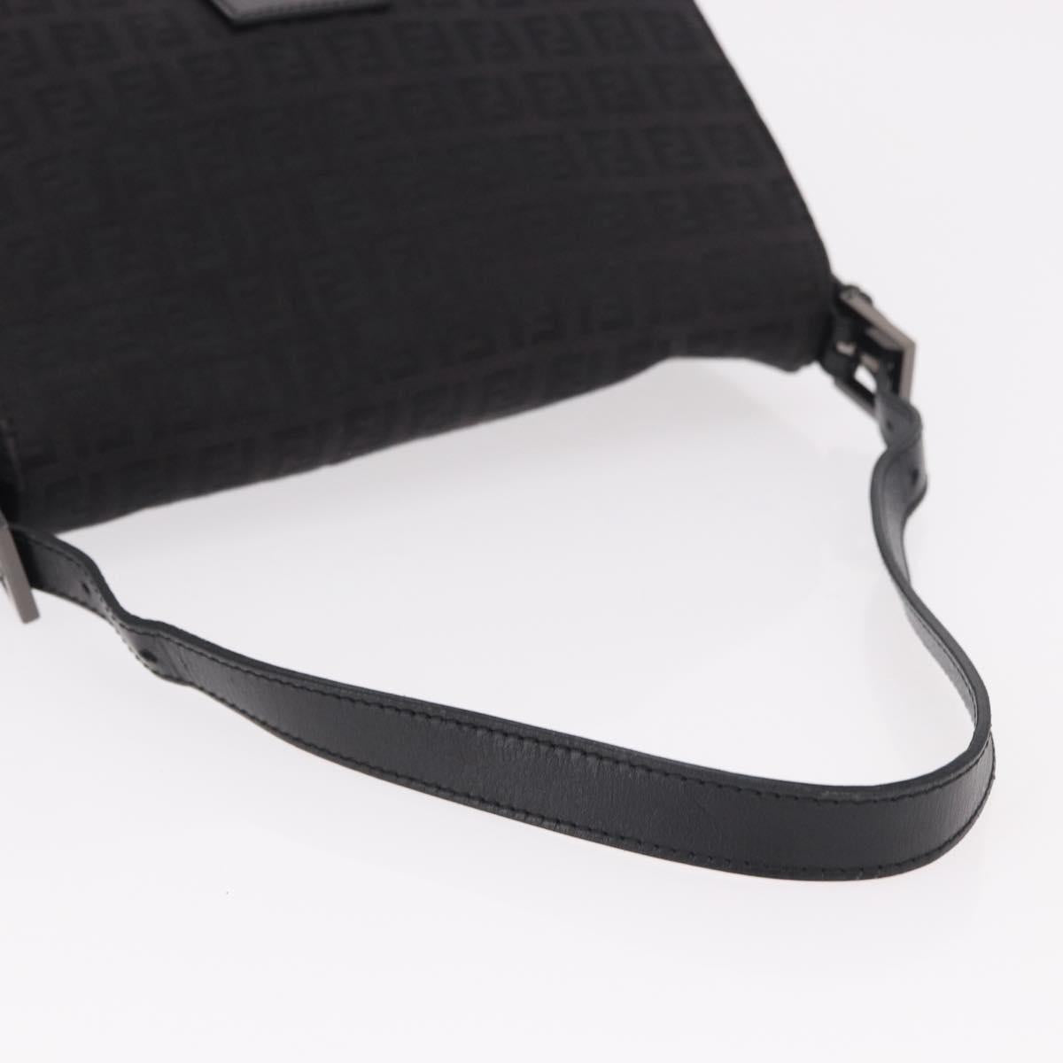 FENDI Zucchino Canvas Mamma Baguette Shoulder Bag Black Auth 185724SAV