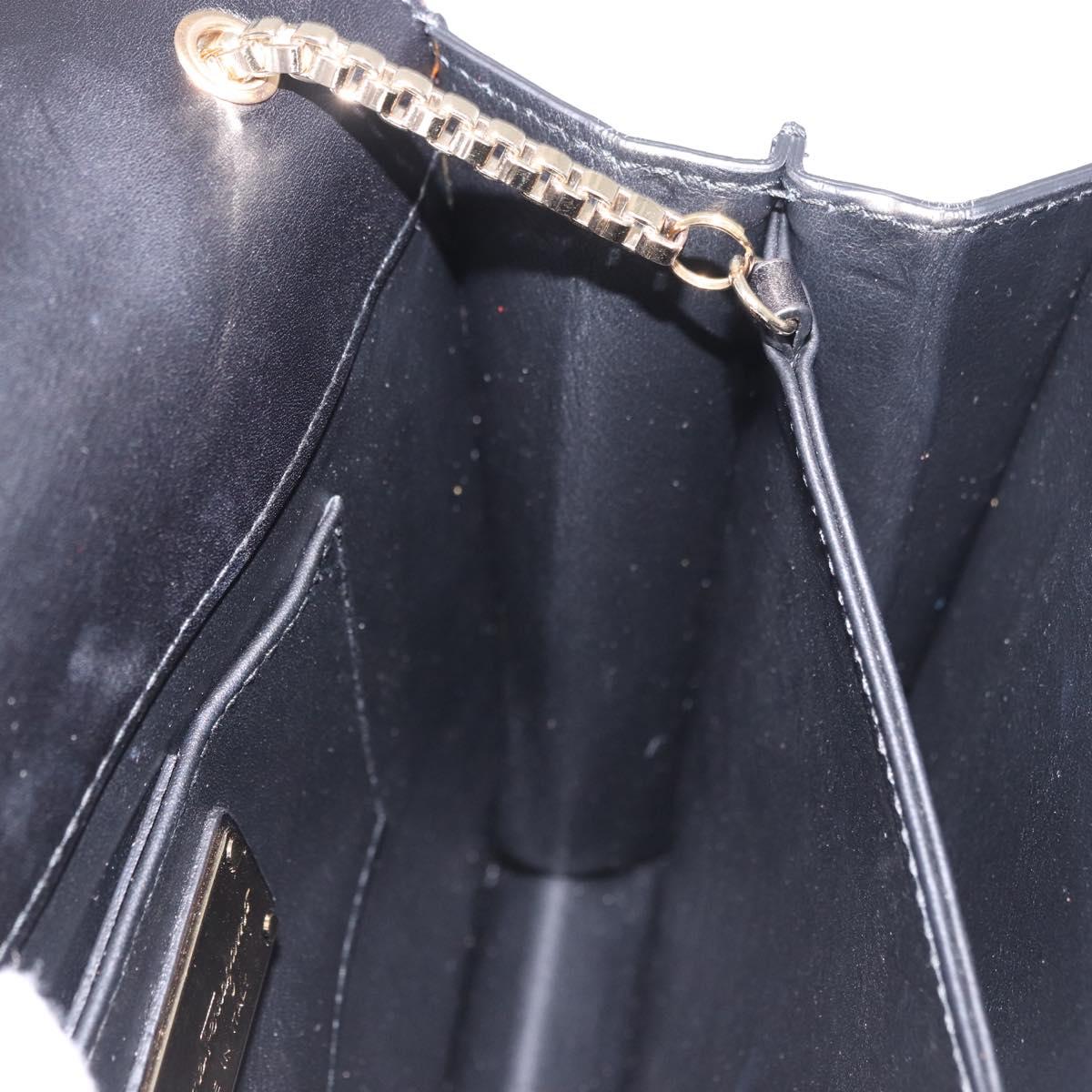 Salvatore Ferragamo Gancini Chain Shoulder Bag Leather Black Gold Auth 185725A