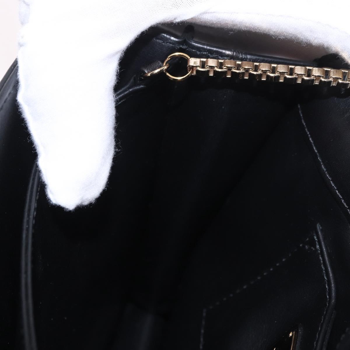 Salvatore Ferragamo Gancini Chain Shoulder Bag Leather Black Gold Auth 185725A