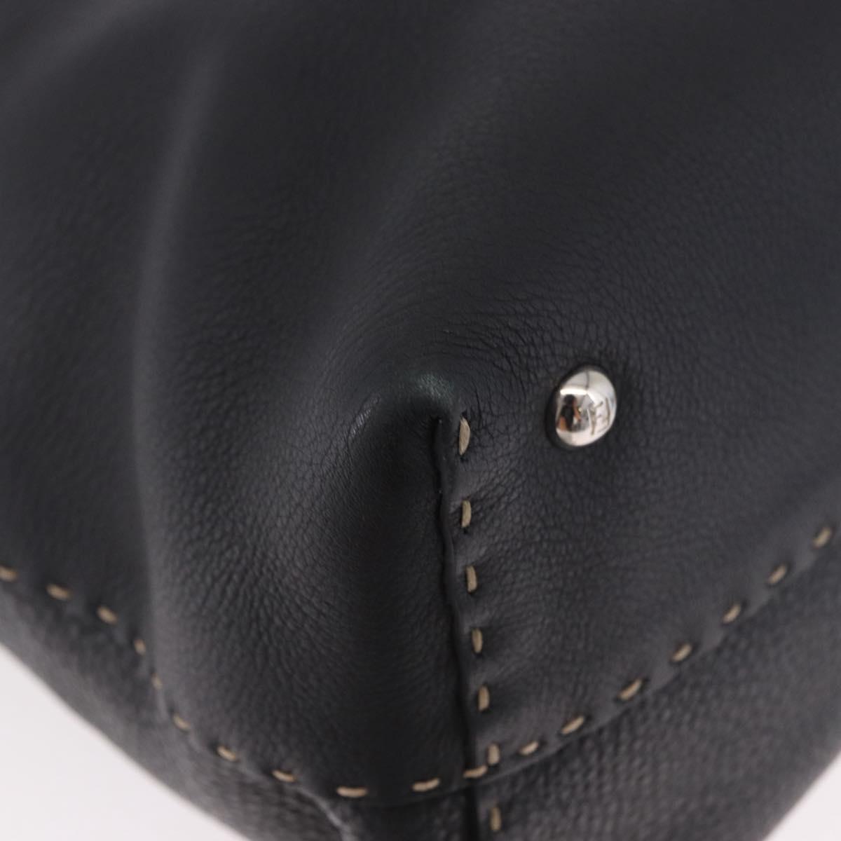 FENDI Celeria Tote Bag Leather Black Silver Auth 185726A