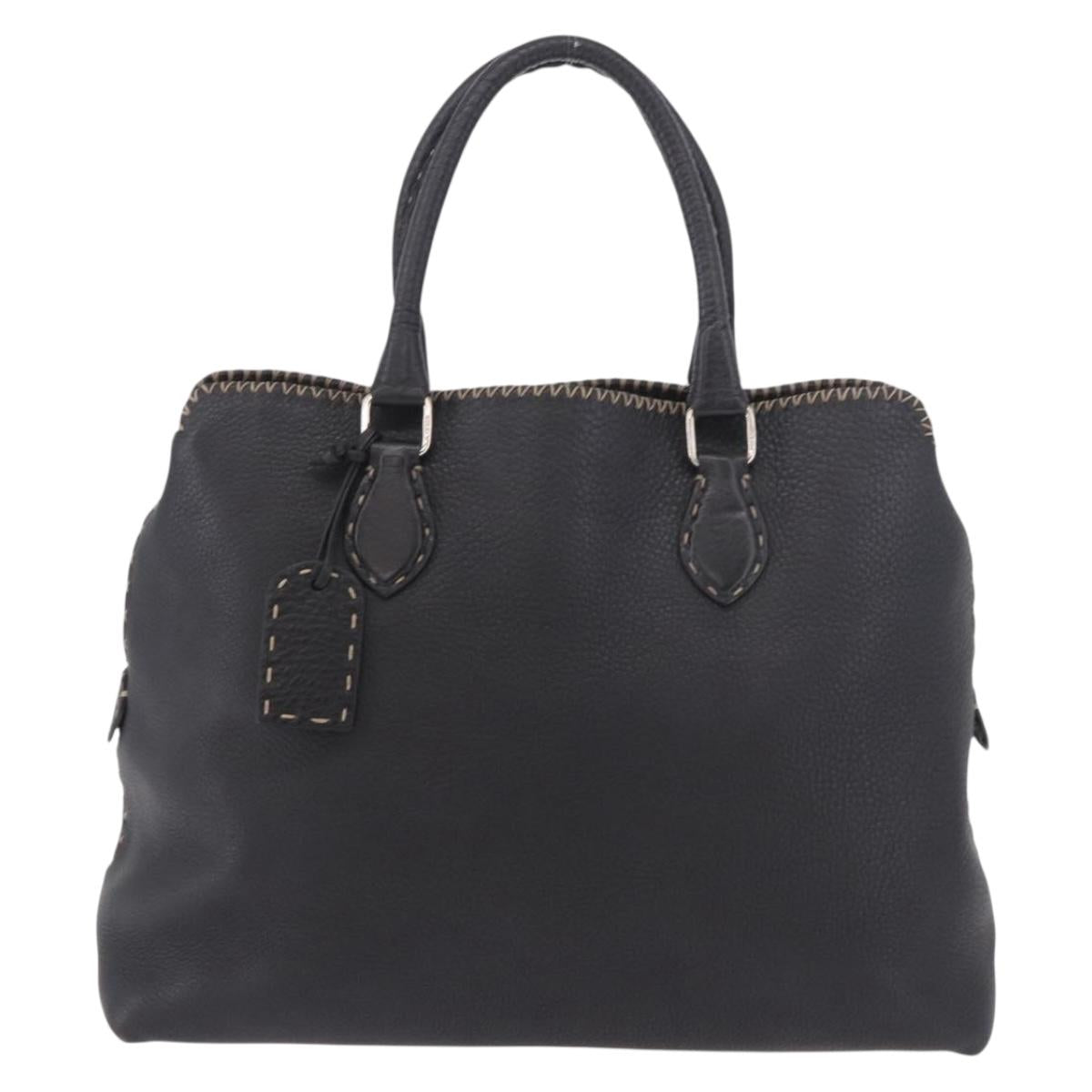 FENDI Celeria Tote Bag Leather Black Silver Auth 185726A