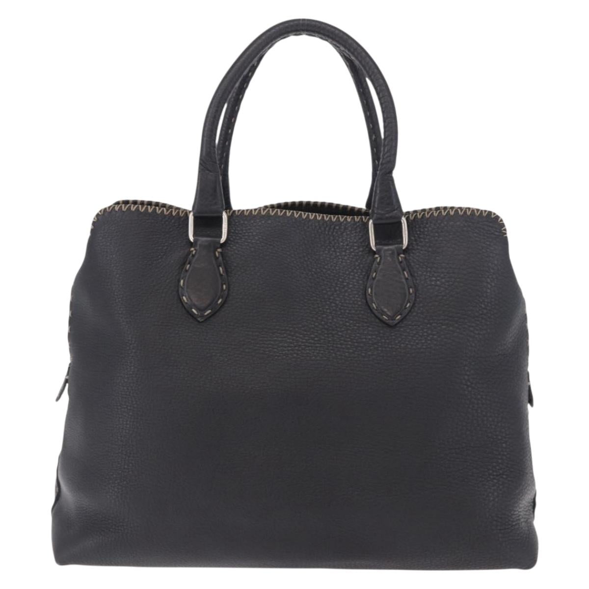 FENDI Celeria Tote Bag Leather Black Silver Auth 185726A