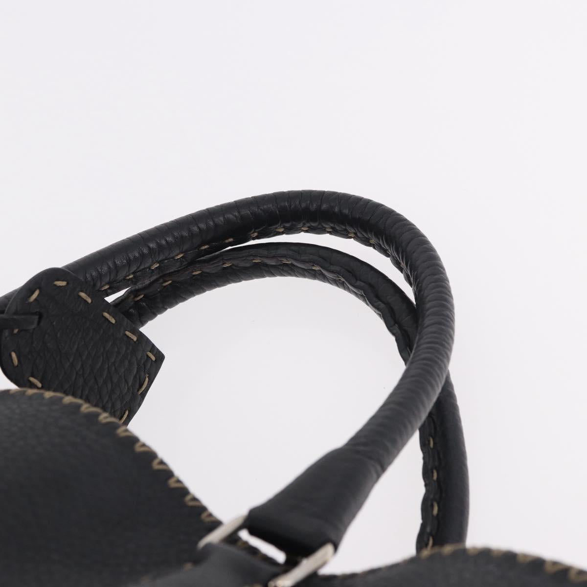 FENDI Celeria Tote Bag Leather Black Silver Auth 185726A