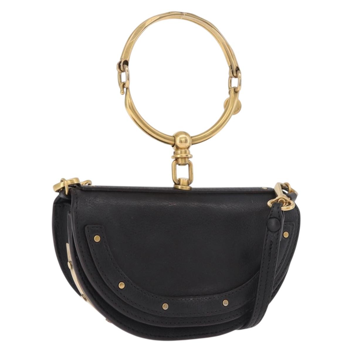 Chloe Nile Hand Bag Leather 2way Black Gold Auth 185727A