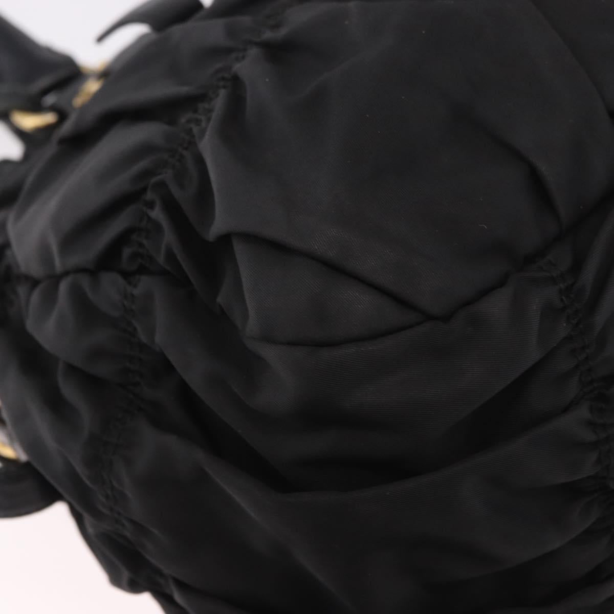 PRADA Hand Bag Nylon 2way Black Gold Auth 185729