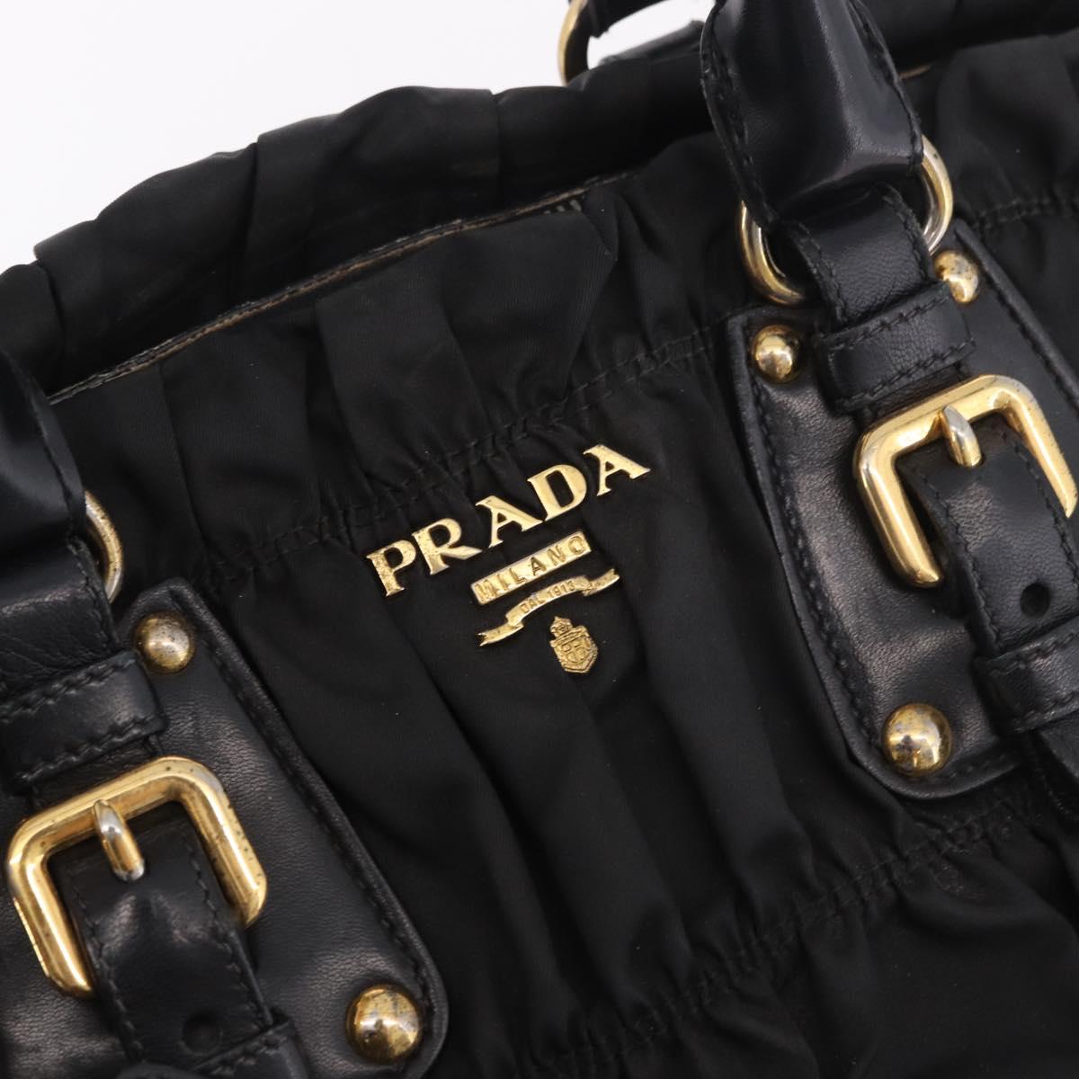 PRADA Hand Bag Nylon 2way Black Gold Auth 185729