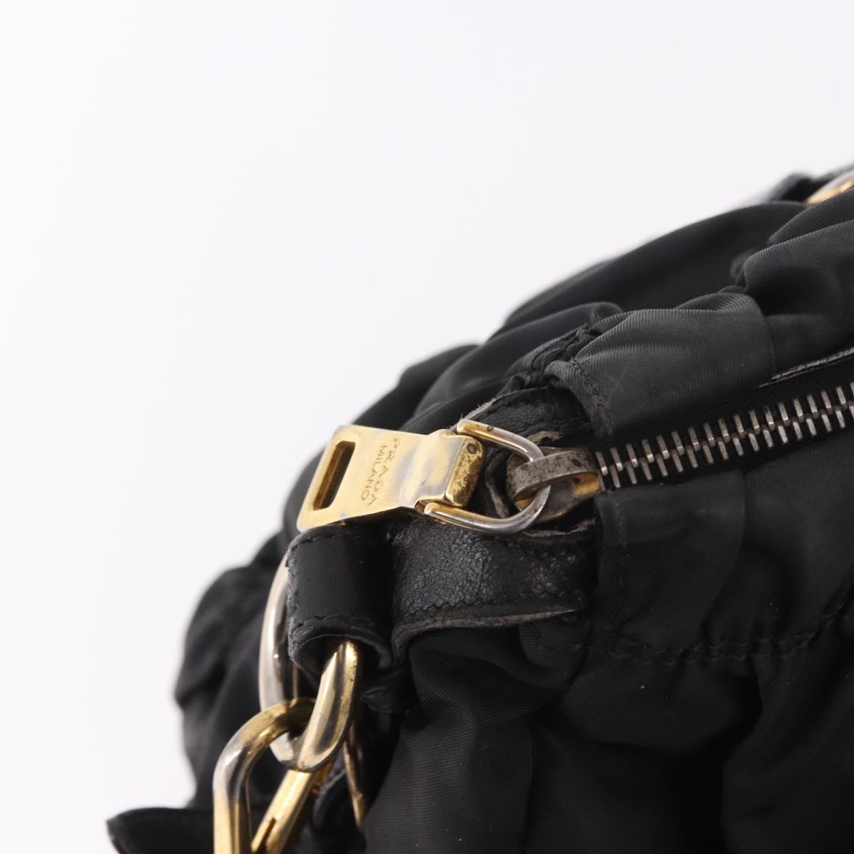 PRADA Hand Bag Nylon 2way Black Gold Auth 185729