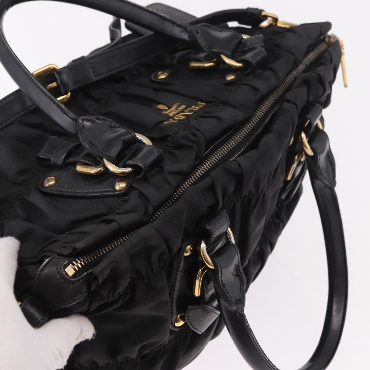 PRADA Hand Bag Nylon 2way Black Gold Auth 185729