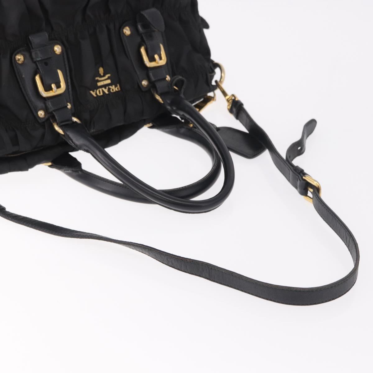 PRADA Hand Bag Nylon 2way Black Gold Auth 185729