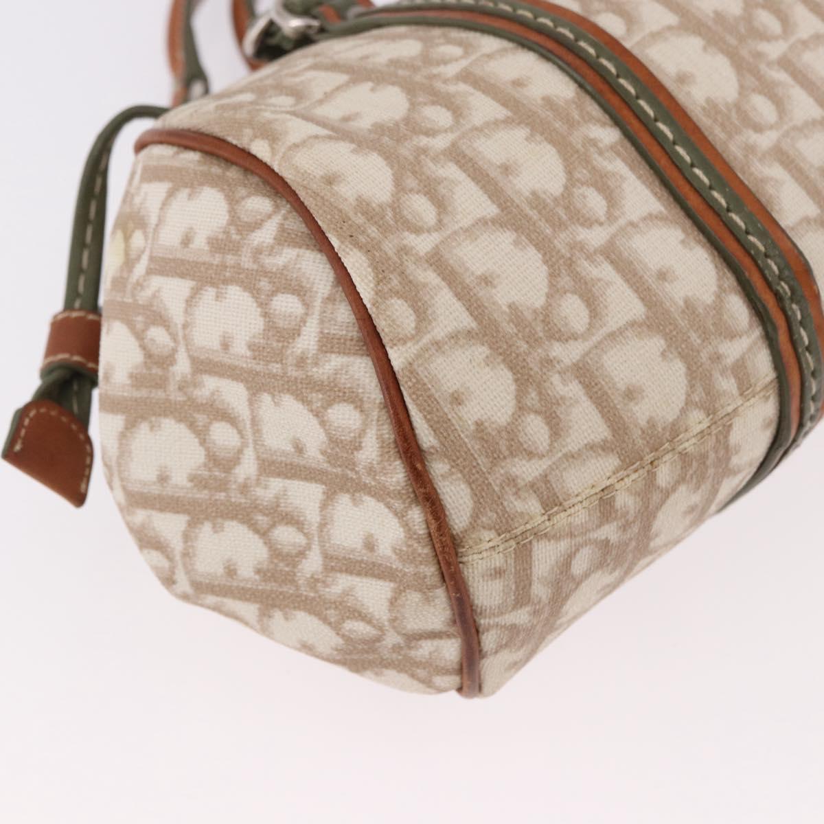 Christian Dior Trotter Canvas Romantic Hand Bag PVC Beige Silver Auth 185730SAV