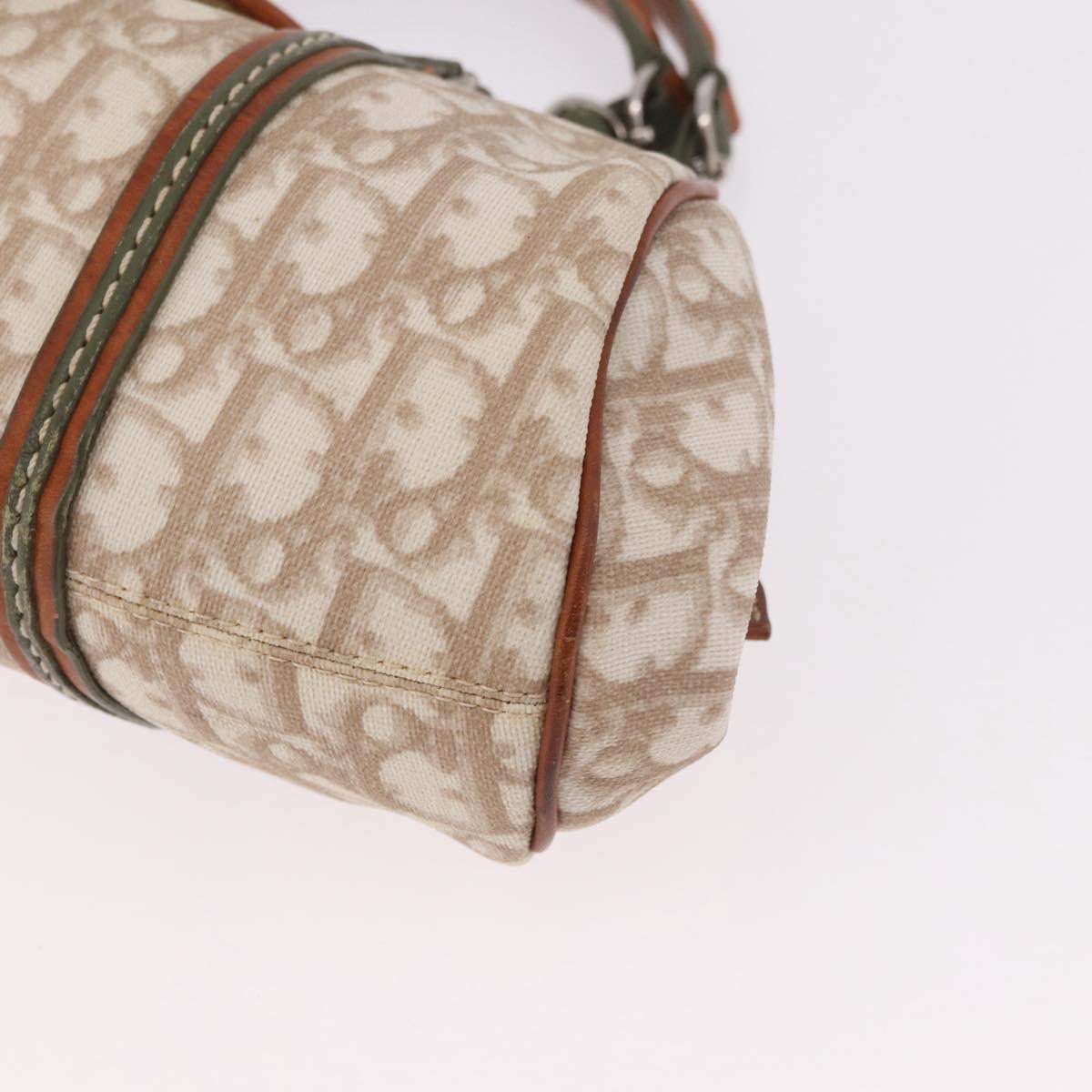 Christian Dior Trotter Canvas Romantic Hand Bag PVC Beige Silver Auth 185730SAV