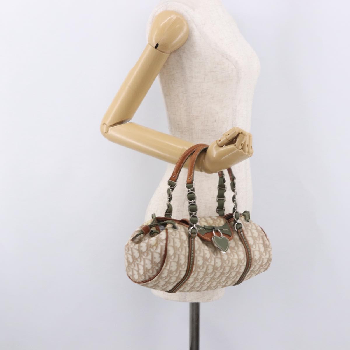 Christian Dior Trotter Canvas Romantic Hand Bag PVC Beige Silver Auth 185730SAV