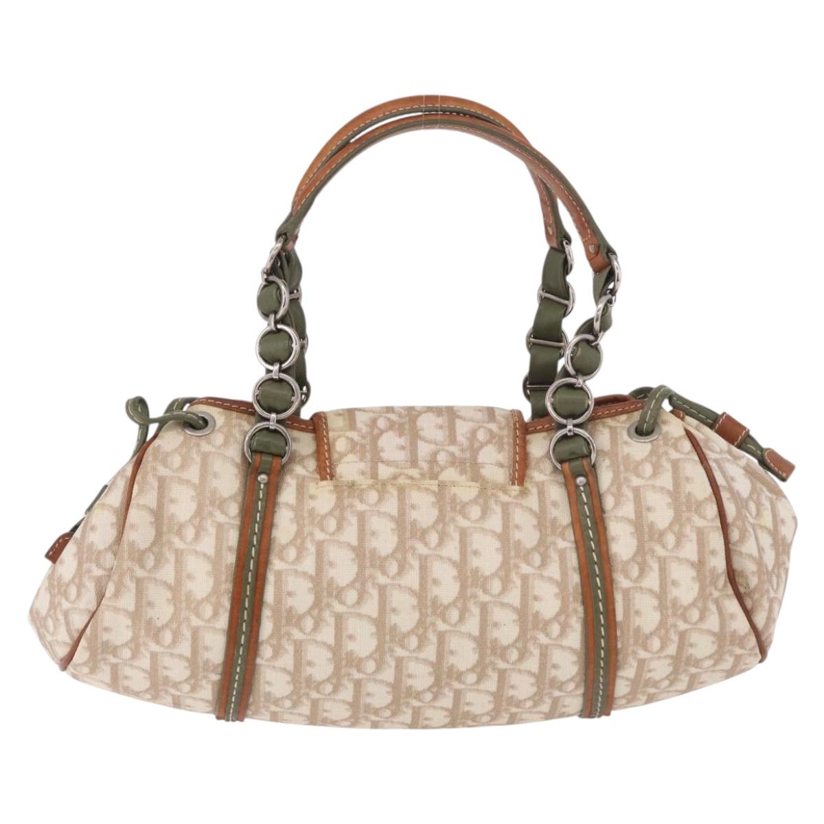 Christian Dior Trotter Canvas Romantic Hand Bag PVC Beige Silver Auth 185730SAV