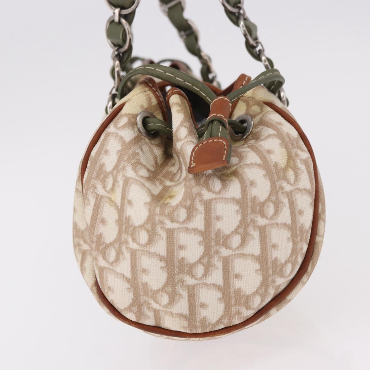 Christian Dior Trotter Canvas Romantic Hand Bag PVC Beige Silver Auth 185730SAV